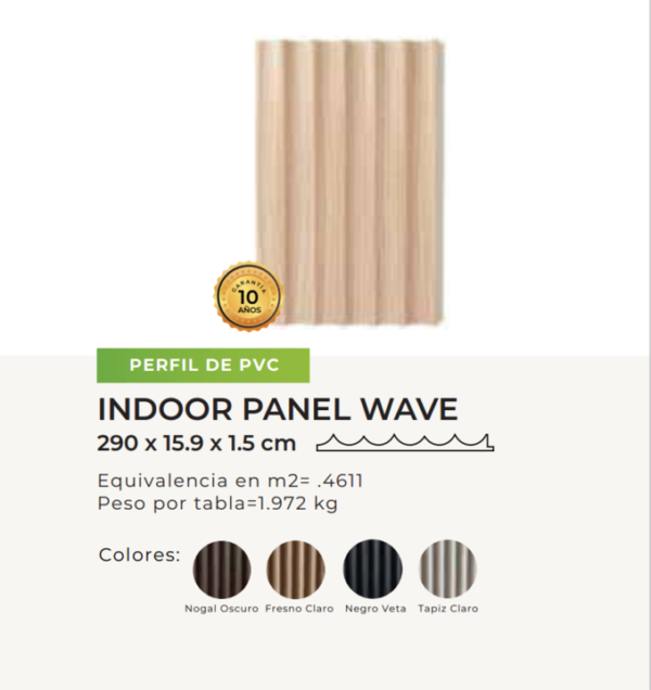 ficha tecnica del panel decorativo de pvc impermeable quality indoor wave para techo y pared incluye medidas peso espesor y tipo de instalacion ideal para interiores modernos