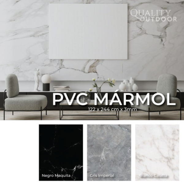 paneles de pvc tipo marmol gris mate quality indoor en cocina con muestrario de acabados: blanco mate, gris mate y negro mate; resistentes a salpicaduras, lavables, antimoho y de instalacion rapida sin obras