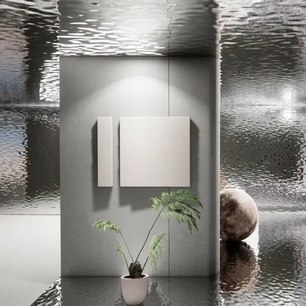 tapiz pvc autoadherible tipo metal tekno step modelo accra instalado en recibidor, acabado metalico brillante que aporta profundidad y facil limpieza, colocacion rapida en rollo