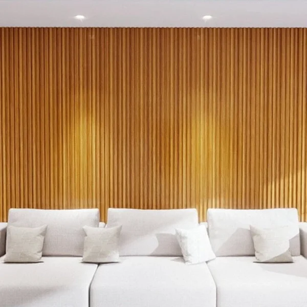 lambrin pvc media luna interior tekno step bahia instalado en sala de tv revestimiento interior tipo madera que crea un ambiente calido y sofisticado