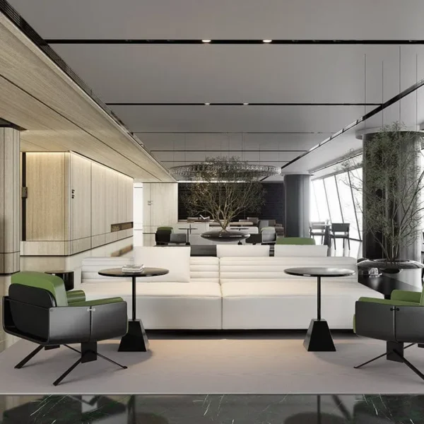 panel decorativo en pvc tipo madera para lobbies y recepciones tekno step; acabado premium para alto impacto visual