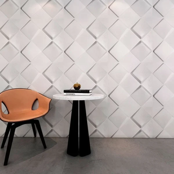 Panel Blanco 3D de PVC Decorativo para Sala de Espera - Modelo Filadelfia | Tekno Step panel blanco 3d de pvc decorativo para sala de espera modelo filadelfia tekno step, instalado en recepcion, aporta presencia y facil limpieza