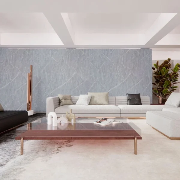 tapiz pvc tipo madera y piedra acabado mate tekno step modelo asmara instalado en sala, revestimiento autoadherible, facil limpieza y mantenimiento, textura natural tipo piedra para interiores