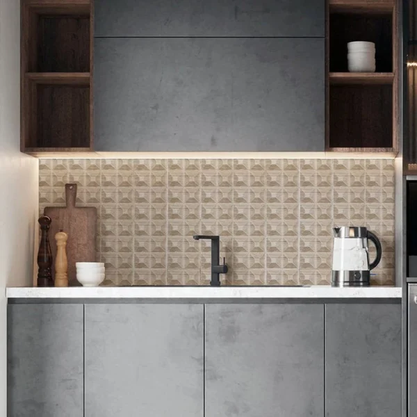 panel para pared madera 3d de pvc decorativo tekno step: recubrimiento para interiores de pvc de alta calidad, resistente al agua y plagas, ligero, economico y facil de instalar. efecto tridimensional moderno.