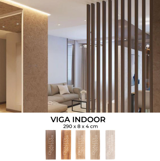 viga perfil de pvc interior como celosia en estancia residencial mostrando los tonos disponibles nogal oak parota y sand combinando estilo natural y alta resistencia