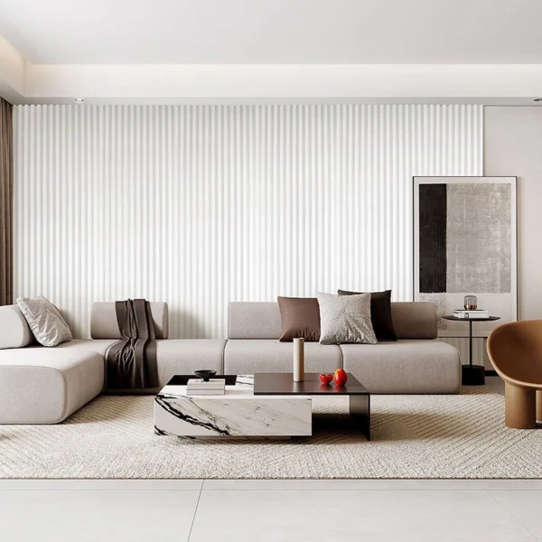 lambrin wpc tekno step para interiores tono estrelado nueva opcion decorativa tipo papel tapiz, resistente a la humedad con acabado tipo madera perfecto para muros y plafones interiores en proyectos residenciales comerciales y arquitectonicos instalacion sencilla y bajo mantenimiento