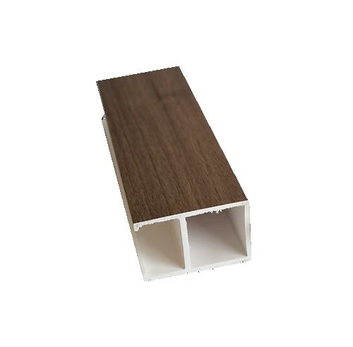 vigas decorativas de pvc para plafon interior nogal con instalacion oculta mediante soporte interno a presion, acabado tipo madera natural, ligeras, resistentes a humedad, no requieren mantenimiento y ofrecen solucion moderna para techo sin escuadras visibles