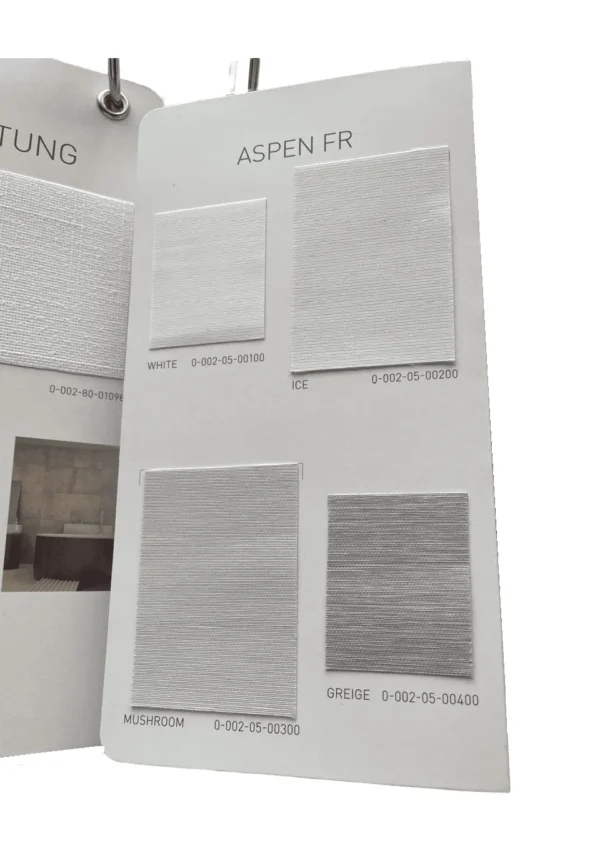 muestrario físico y real de las texturas y colores de las persianas semi traslúcidas shantung de vertilux