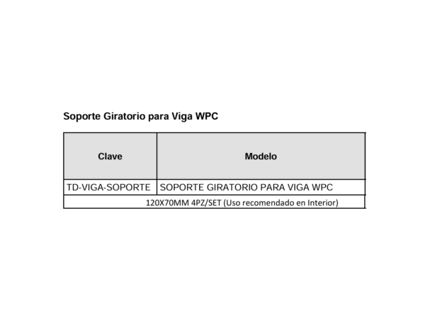 ficha tecnica del soporte giratorio viga exterior tekno step con medidas de 120 mm x 70 mm