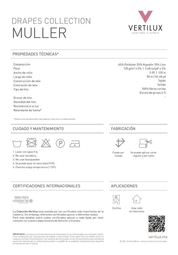 Ficha técnica de la Cortina Vertilux Muller Translúcida