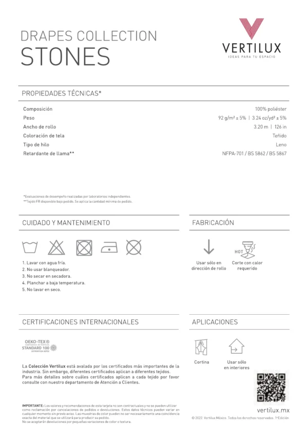 Ficha técnica de la Cortina Vertilux Stones Translúcida
