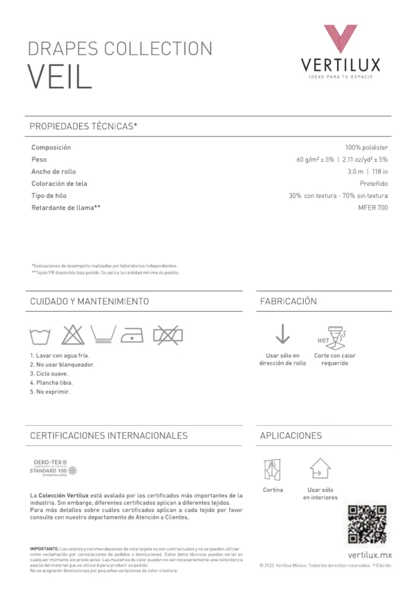 Ficha técnica de la Cortina Vertilux Veil Translúcida