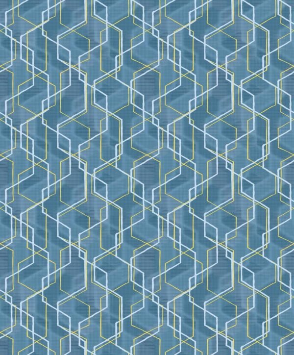 Papel tapiz azul art déco con destellos dorados para recámara | Shine 92-2505