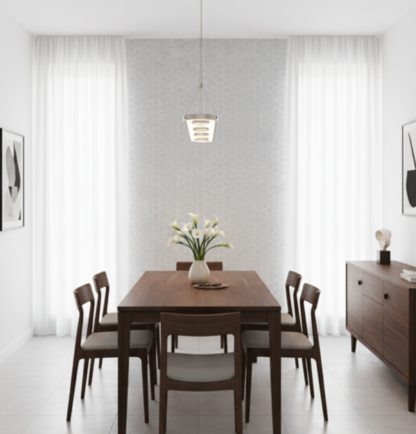 Papel tapiz gris con hexágonos con destellos plateados para sala | Shine 92-2901