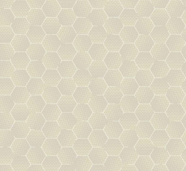 Papel tapiz beige con hexágonos con destellos dorados | Shine 92-2904