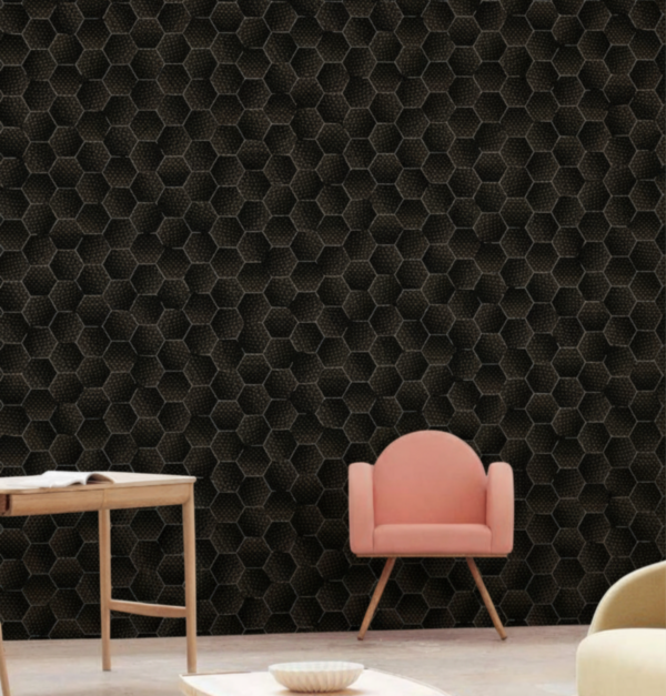 Papel tapiz negro con hexágonos con destellos dorados | Shine 92-2906