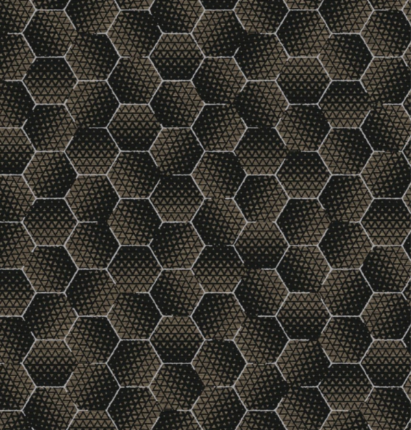 Papel tapiz negro con hexágonos con destellos dorados | Shine 92-2906