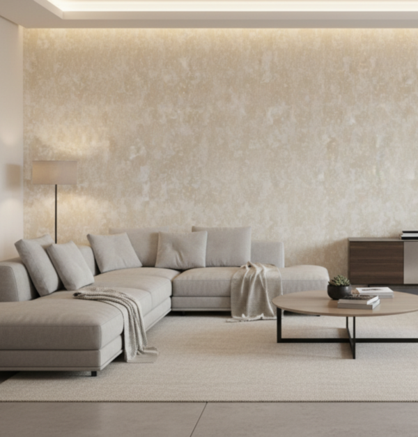 Papel tapiz beige con destellos dorados para recámara | Matiz 92D-0902