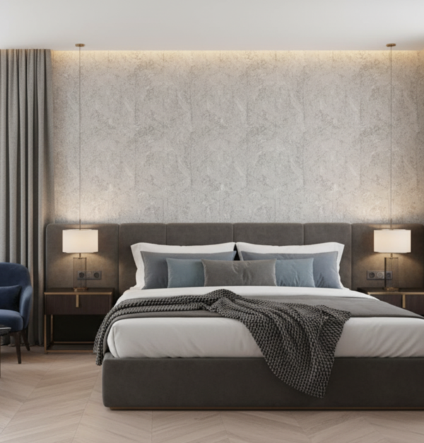 Papel tapiz gris con hexágonos con destellos plateados para decoración elegante | Matiz 92E-0708