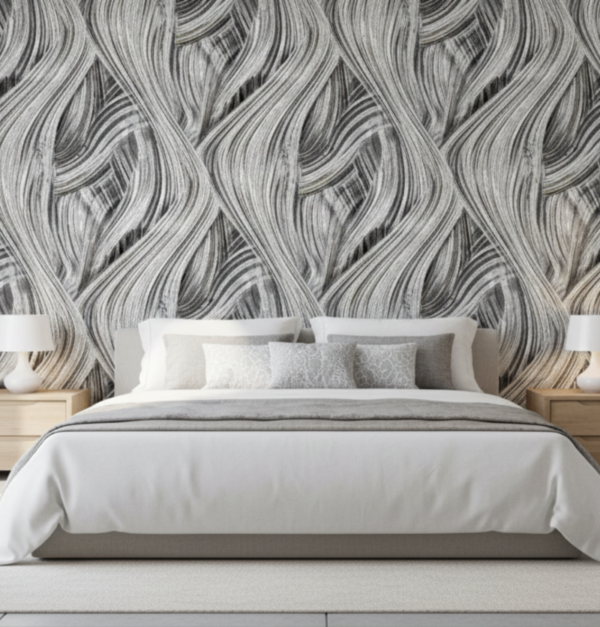 Papel tapiz gris con ondas con destellos dorados | Matiz 92G-0801
