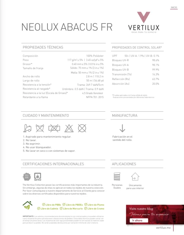 Persiana Sheer Abacus FR White Vertilux
