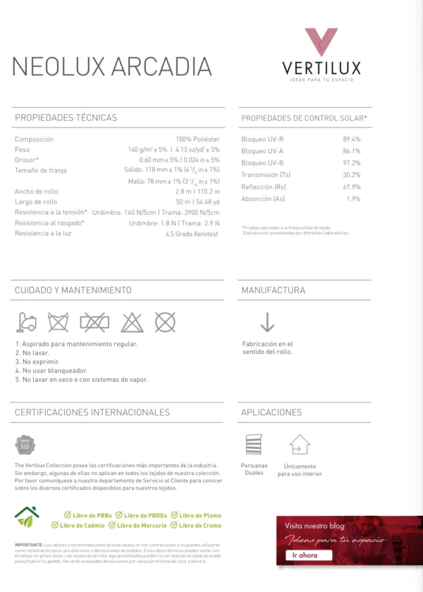persiana-sheer-arcadia-ficha-tecnica-vertilux Persiana Sheer Arcadia Anthracite Vertilux