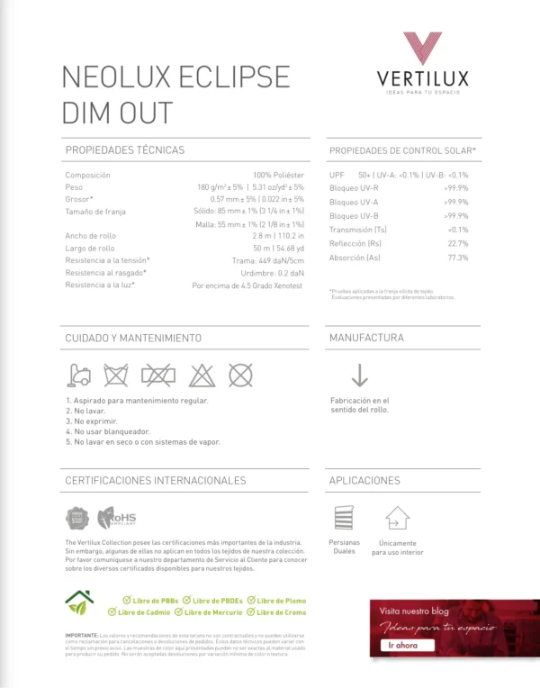 persiana-sheer-eclipse-dim-out-ficha-tecnica-vertilux Persiana Dimout Eclipse Dim Out Beige Vertilux