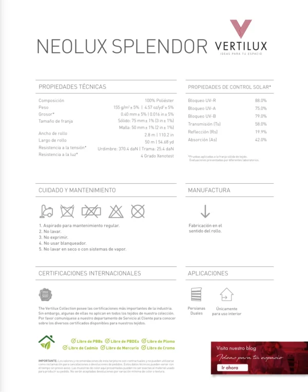 Persiana Sheer Splendor Ivory Vertilux