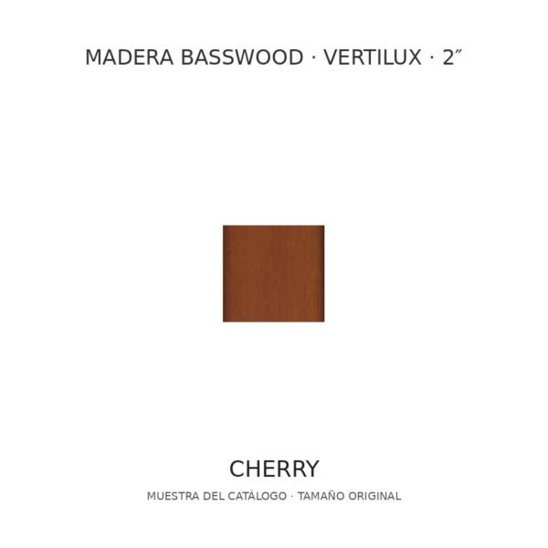 Muestra de madera Basswood Vertilux 2 pulgadas, tono Cherry Muestra de madera Basswood Vertilux 2 pulgadas, tono Cherry