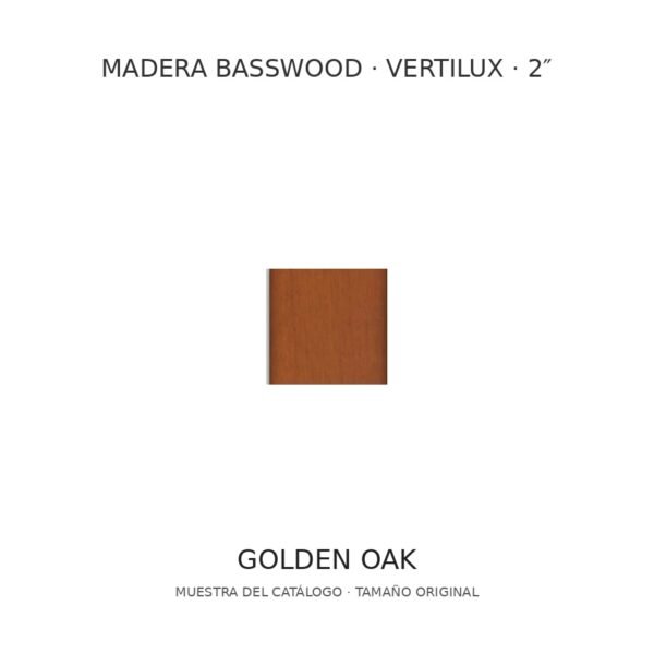 Muestra de madera Basswood Vertilux 2 pulgadas, tono Golden Oak Muestra de madera Basswood Vertilux 2 pulgadas, tono Golden Oak