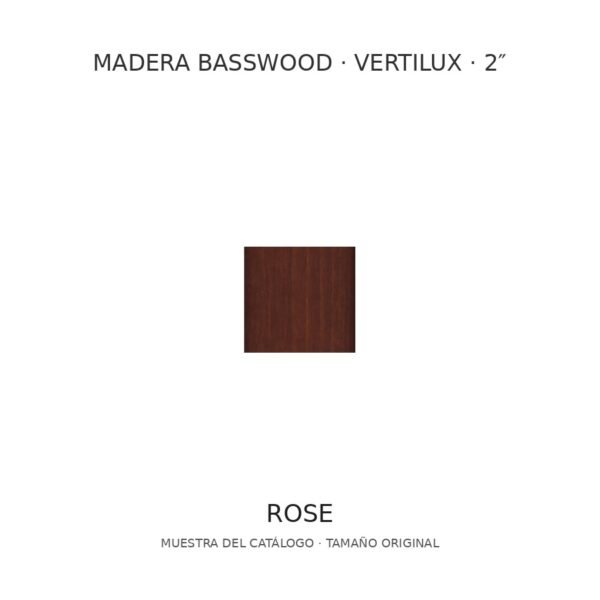 Muestra de madera Basswood Vertilux 2 pulgadas, tono Rose